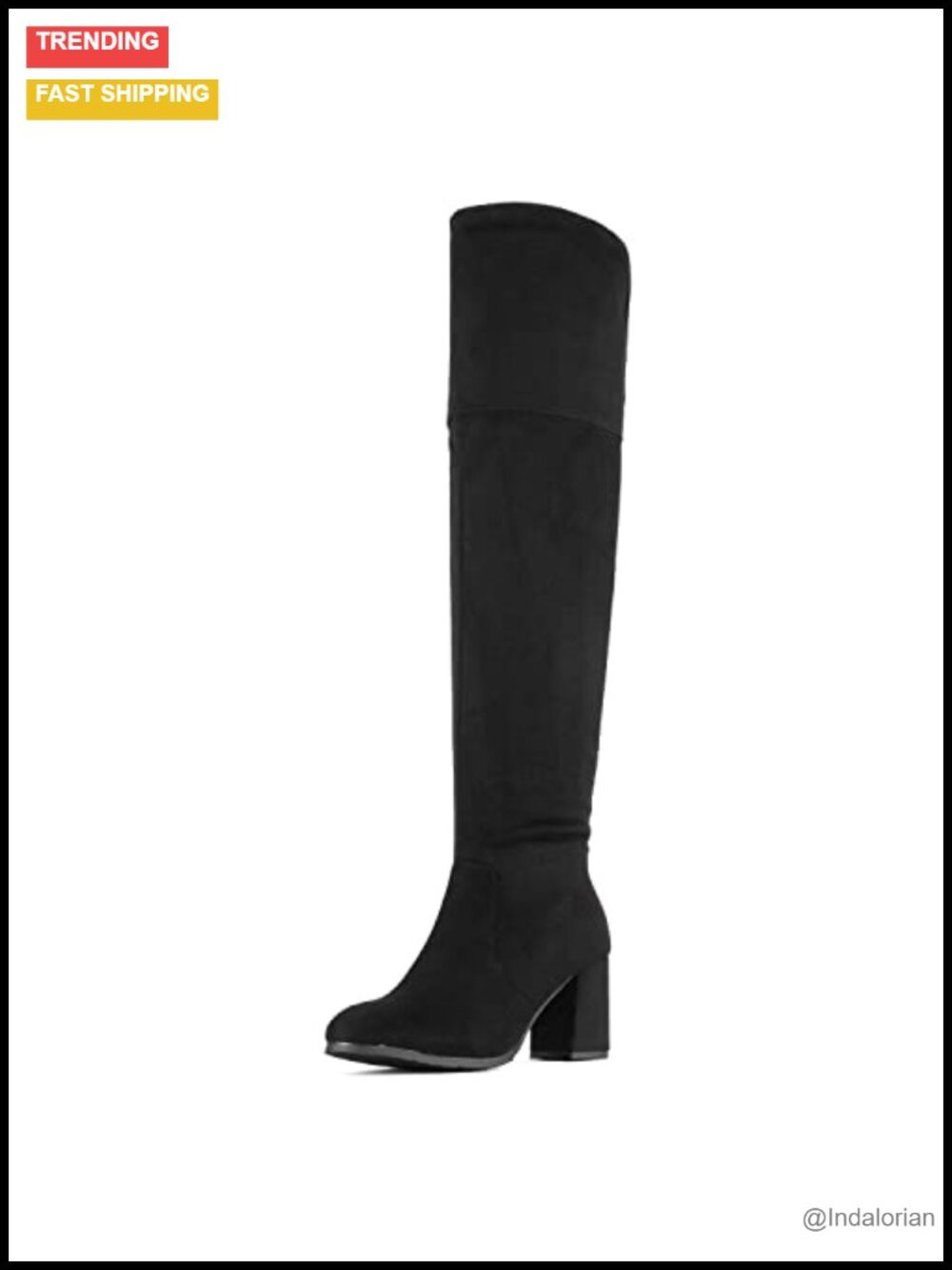 Thigh High Stretch Faux Suede Block Heel Boots Pull On Round Toe